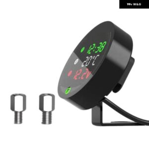 5IN1 オートバイ 用水温計 USB充電式時間電圧計 LEDナイトビジョンメーター 温度センサー付き - black