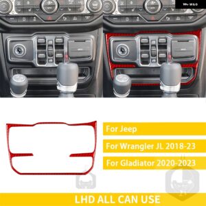ジープ グラディエーター 2020-23 アクセサリーカーボン車内スタート AC 窓昇降パネルトリム ステッカー カスタムパーツ アクセサリー 交換 - 3　lhd　red