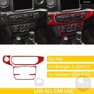 ジープ グラディエーター 2020-23 アクセサリーカーボン車内スタート AC 窓昇降パネルトリム ステッカー カスタムパーツ アクセサリー 交換 - 5　lhd　red