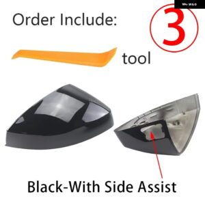 アウディ カーボンパターン ABS 2X ミラー カバー サイドミラー キャップ カバー シェル交換用 A3 S3 8V RS3 2013-2019 サイドアシストキャ - 3.Black with assist