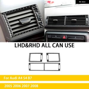 アウディ A4 S4 B7 2005 2006 2007 2008 アクセサリーカーボンカーインテリアセンターコンソール エアベントトリム ステッカー 装飾 カスタ - Black Carbon
