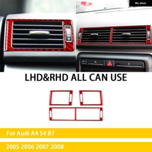 アウディ A4 S4 B7 2005 2006 2007 2008 アクセサリーカーボンカーインテリアセンターコンソール エアベントトリム ステッカー 装飾 カスタ - Red carbon