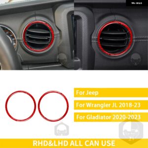 ジープ グラディエーター 2020-23 アクセサリーカーボン車内計器エアアウトレットリングトリム ステッカー 装飾 カスタムパーツ アクセサリ - 2　red