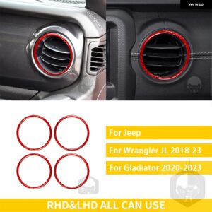 ジープ グラディエーター 2020-23 アクセサリーカーボン車内計器エアアウトレットリングトリム ステッカー 装飾 カスタムパーツ アクセサリ - 4　pcs　red