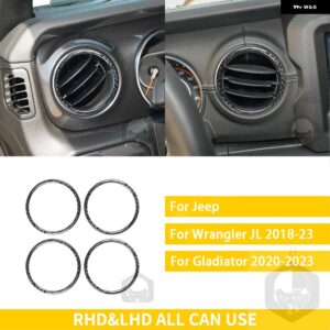 ジープ グラディエーター 2020-23 アクセサリーカーボン車内計器エアアウトレットリングトリム ステッカー 装飾 カスタムパーツ アクセサリ - 4　pcs　black