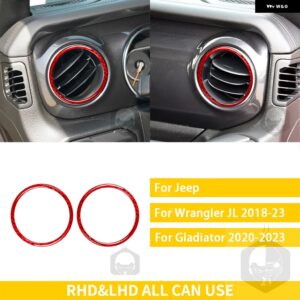 ジープ グラディエーター 2020-23 アクセサリーカーボン車内計器エアアウトレットリングトリム ステッカー 装飾 カスタムパーツ アクセサリ - 1　red