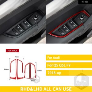 アウディ Q5 Q5L 2018-2023 アクセサリーカーボン車室内窓昇降制御フレームトリム ステッカー 装飾 カスタムパーツ アクセサリー 交換用部 - Red carbon