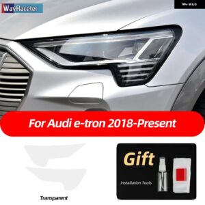 アウディ 2個 ヘッドライト フィルムフロントライト クリアスモークブラック TPU ステッカー ETRON 55 スポーツバック S 2019-21 カスタム - Transparent