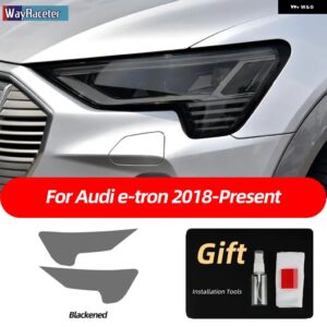 アウディ 2個 ヘッドライト フィルムフロントライト クリアスモークブラック TPU ステッカー ETRON 55 スポーツバック S 2019-21 カスタム - Smoked black