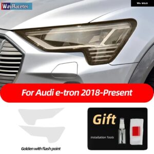 アウディ 2個 ヘッドライト フィルムフロントライト クリアスモークブラック TPU ステッカー ETRON 55 スポーツバック S 2019-21 カスタム - Golden point