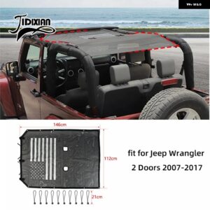 ジープ ラングラー JK 2/4 ドア 2007-2017 ルーフトップサンシェードメッシュカバー 断熱ネットアクセサリー カスタムパーツ アクセサリー - flag 2 door Short