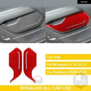 ジープ グラディエーター 2020-23 アクセサリーカーボンインテリア ドアパネル トリム ステッカー 装飾装飾 カスタムパーツ アクセサリー - back door red