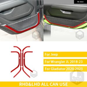 ジープ グラディエーター 2020-23 アクセサリーカーボン車室内ドア装飾ストリップパネル トリム ステッカー 装飾 カスタムパーツ アクセサ - set red