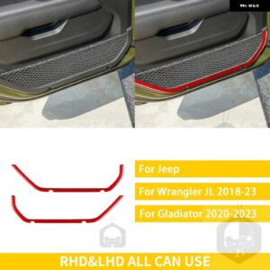 ジープ グラディエーター 2020-23 アクセサリーカーボン車室内ドア装飾ストリップパネル トリム ステッカー 装飾 カスタムパーツ アクセサ - front door red