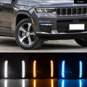 ジープ 車 LED サイドメーカーライト グランドチェロキー 2021-24 DRL ホイール アーチ ウィンカーランプ デイタイム ランニングライト カ - White and Yellow