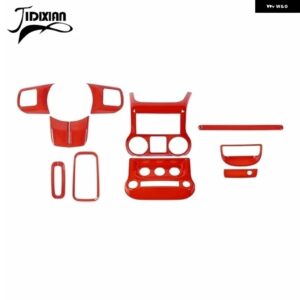 ジープ 10個 ダッシュボードセンターコンソール室内装飾カバー ラングラー JK 2011-17 カスタムパーツ アクセサリー 交換用部品 互換品 - red