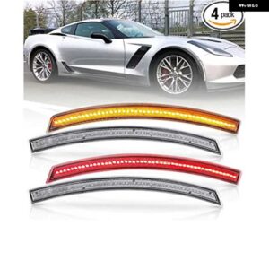 シボレー 4個 コルベット C7 2014-2019 スモークレンズ LED サイド マーカー ランプアンバーフロントレッドリアサイドフェンダー - transparent　cover