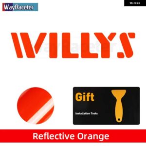 ジープ 2個 ボンネット ボンネット サイド ステッカー WILLYS EDITION UNLIMITED 反射ビニール デカール ラングラー JK JL TJ YJ CJ - a　reflective　orange
