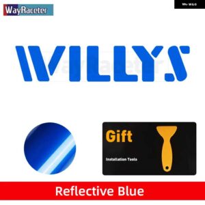 ジープ 2個 ボンネット ボンネット サイド ステッカー WILLYS EDITION UNLIMITED 反射ビニール デカール ラングラー JK JL TJ YJ CJ - a　reflective　blue