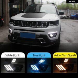 ジープ 車 LED DRL 黄色ウィンカー デイタイム ランニングライト デイライト コンパス 2017-20 フォグランプ カバー - white　and　yellow