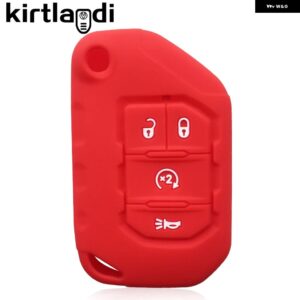 ジープ 2/3/4 ボタンシリコンキーケースキーカバー ラングラー JL JLU 2018-21 キーホルダー フリップ折りたたみリモートジャッキ - red4　button