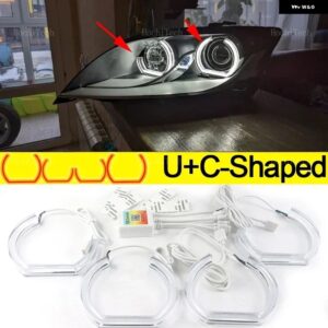 アウディ RGB カラフルな エンジェルアイズ リング LED APP 制御 ヘッドライト DTM DRL 日中ランニングレトロ TT MK2 2006-2014 - 2xU and 2xC Shaped