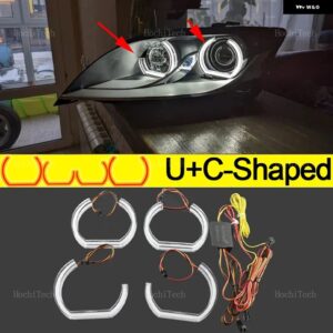 アウディ RGB マルチカラー DTM LED エンジェルアイキット リング点滅 APP 制御 ヘッドライト ランプとウインカー TT MK2 2006-2014 - 2xU and 2xC Shaped