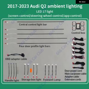 アウディ 256色 LED ベント Q2 2017-2023 アプリ 制御 カー エアコン タービン アウトレット ノズル周囲光 装飾 ランプ - Ambient light