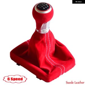 アウディ カーアクセサリーブラック/レッドスエードレザー ギア シフト ノブヘッドボール 5/6スピード A3 S3 8V S ライン 2014-2020 - 6 Speed Red