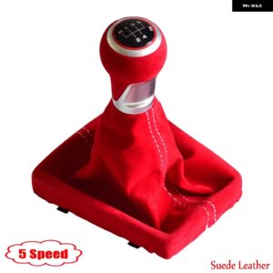 アウディ カーアクセサリーブラック/レッドスエードレザー ギア シフト ノブヘッドボール 5/6スピード A3 S3 8V S ライン 2014-2020 - 5 Speed Red