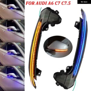アウディ 1ペア 車 LED ダイナミックウィンカー ライト A6 RS6 4G C7 7.5 2012-2018 バックミラー サイドミラー ライトインジケータウインカー - Blue-Yellow