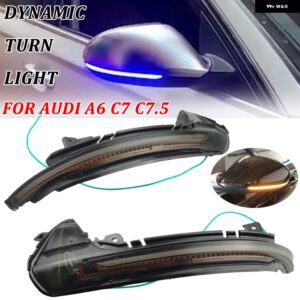 アウディ 2個 ダイナミック LED ウィンカーライト バックミラー インジケーター ウインカーリピーター A6 RS6 4G C7 7.5 2012-2018 - Blue-Yellow