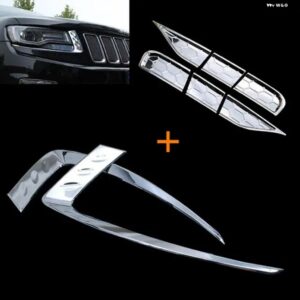 車用フロント ヘッドライト ランプ ヘッドライト アイブロウ フォグランプ カバー トリム ステッカー アクセサリー ジープ グランド チェロキー 2014-2016 - set