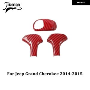 ジープ ギアシフトノブレバーヘッド装飾カバー グランドチェロキー 2011-15 2017-20 - 3 pcs red carbon