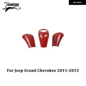 ジープ ギアシフトノブレバーヘッド装飾カバー グランドチェロキー 2011-15 2017-20 - 3 pcs red carbon2