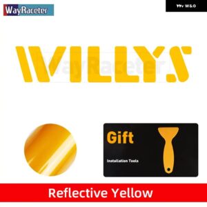 ジープ 2個 ボンネット ボンネット サイド ステッカー WILLYS EDITION UNLIMITED 反射ビニール デカール ラングラー JK JL TJ YJ CJ - a　reflective　yellow