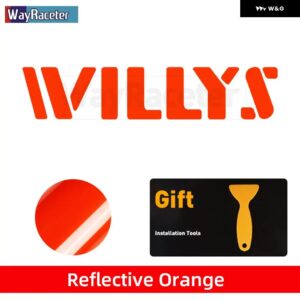ジープ 2個 ボンネット ボンネット サイド ステッカー WILLYS EDITION UNLIMITED 反射ビニール デカール ラングラー JK JL TJ YJ CJ - a　reflective　orange