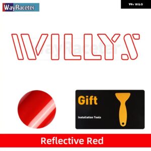 ジープ 2個 ボンネット ボンネット サイド ステッカー WILLYS EDITION UNLIMITED 反射ビニール デカール ラングラー JK JL TJ YJ CJ - b　reflective　red