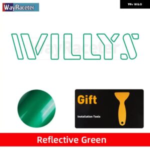 ジープ 2個 ボンネット ボンネット サイド ステッカー WILLYS EDITION UNLIMITED 反射ビニール デカール ラングラー JK JL TJ YJ CJ - b　reflective　green