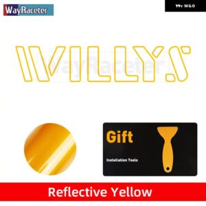 ジープ 2個 ボンネット ボンネット サイド ステッカー WILLYS EDITION UNLIMITED 反射ビニール デカール ラングラー JK JL TJ YJ CJ - b　reflective　yellow