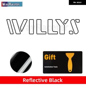 ジープ 2個 ボンネット ボンネット サイド ステッカー WILLYS EDITION UNLIMITED 反射ビニール デカール ラングラー JK JL TJ YJ CJ - b　reflective　black