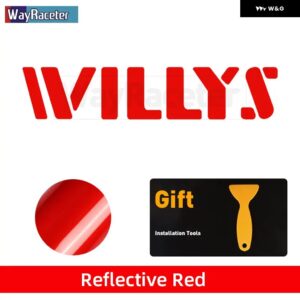 ジープ 2個 ボンネット ボンネット サイド ステッカー WILLYS EDITION UNLIMITED 反射ビニール デカール ラングラー JK JL TJ YJ CJ - a　reflective　red