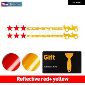 ジープ 2個 ピラードアサイド ステッカー フード トランク テールスターウィリーエディション反射ビニール デカール コンパス - red　and　yellow