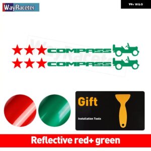 ジープ 2個 ピラードアサイド ステッカー フード トランク テールスターウィリーエディション反射ビニール デカール コンパス - red　and　green