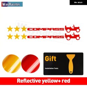 ジープ 2個 ピラードアサイド ステッカー フード トランク テールスターウィリーエディション反射ビニール デカール コンパス - yellow　and　red