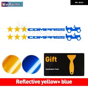 ジープ 2個 ピラードアサイド ステッカー フード トランク テールスターウィリーエディション反射ビニール デカール コンパス - yellow　and　blue