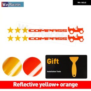 ジープ 2個 ピラードアサイド ステッカー フード トランク テールスターウィリーエディション反射ビニール デカール コンパス - yellow　and　orange
