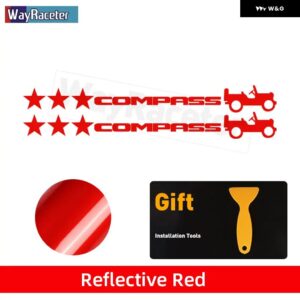 ジープ 2個 ピラードアサイド ステッカー フード トランク テールスターウィリーエディション反射ビニール デカール コンパス - red