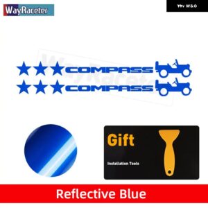 ジープ 2個 ピラードアサイド ステッカー フード トランク テールスターウィリーエディション反射ビニール デカール コンパス - blue
