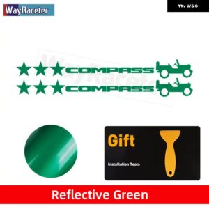 ジープ 2個 ピラードアサイド ステッカー フード トランク テールスターウィリーエディション反射ビニール デカール コンパス - green